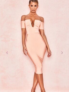 HOUSE OF CB Celia Peach Wire Bandage Dress NWT Sz L